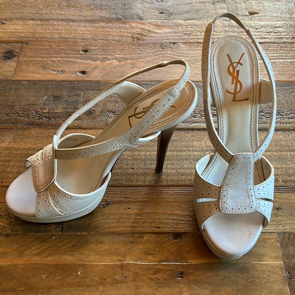 YSL Ivory Leather Platform Sandals 37